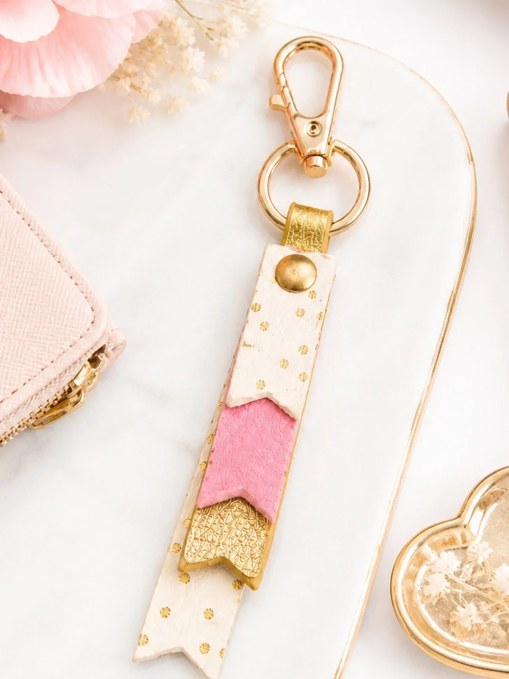 LC Lauren Conrad Pink Gold Tiered Keychain Fob Cute Gift Tassel NWT